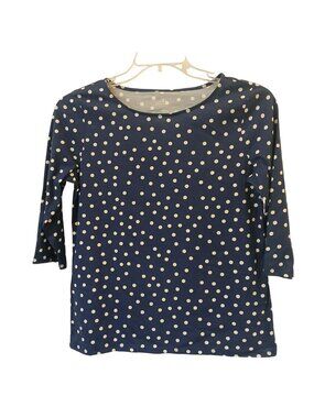 St. Johns Bay Petite Small PS Top Polka Dot Navy Cotton Blend 3/4 Sleeve #D-28